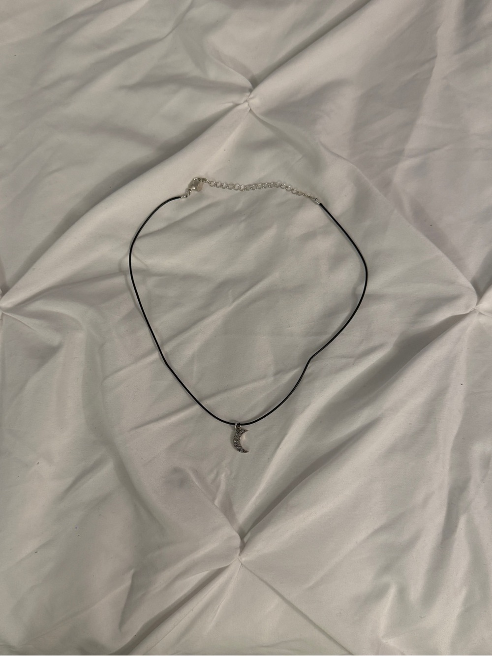 Silver Crescent Moon Pendant Black Cord Choker